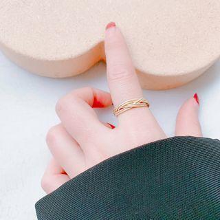 Braided Layered Alloy Open Ring Yr004-01 - Gold - One Size