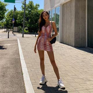 Spaghetti-strap Snake Print Minidress