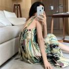 Sleeveless V-neck Print Dress As Figure - One Size