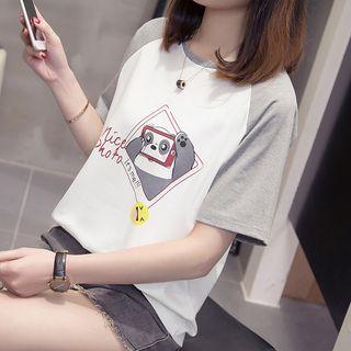 Short-sleeve Panda Print Raglan T-shirt