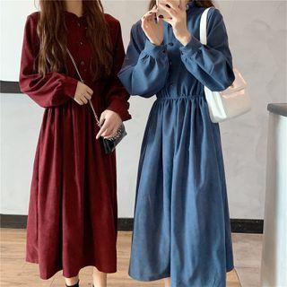 Frill Trim Stand Collar Long Sleeve A-line Dress