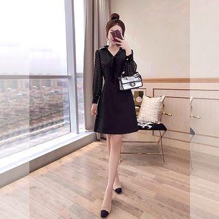 Long-sleeve Paneled A-line Mini Dress