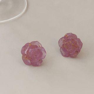 Flower Resin Earring B-361 - 1 Pair - Purple - One Size