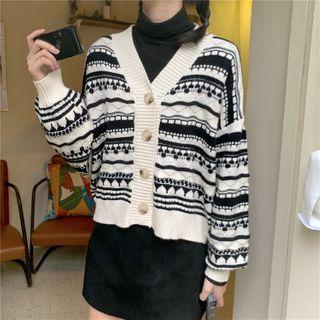 Jacquard V-neck Knit Cardigan