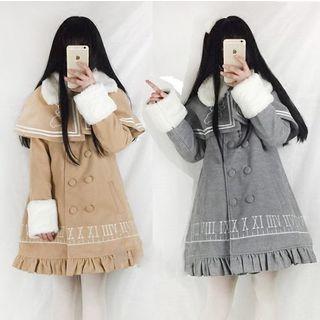 Rabbit Embroidered Capelet Double-breasted Coat