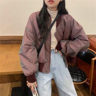 Plain Bomber Jacket Brownish Red - One Size