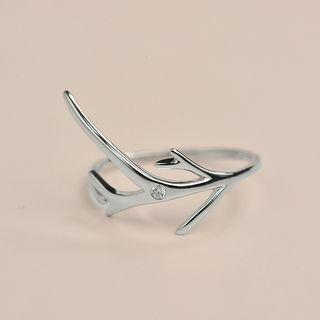 925 Sterling Silver Rhinestone Deer Horn Open Ring Silver - One Size