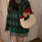 Oversized Argyle Furry Knit Top