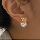 Flower Faux Pearl Through & Through Earring 1 Pair - Stud Earrings - White & Gold - One Size