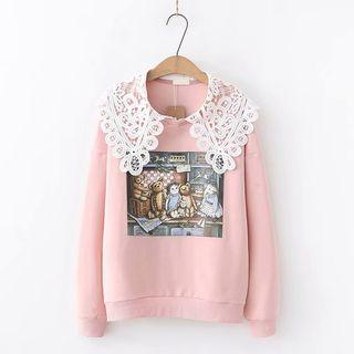 Lace Collared Printed Pullover