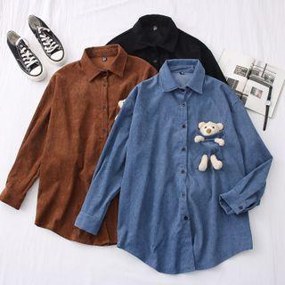 Bear-accent Corduroy Loose Shirt