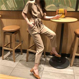 Lapel Wrapped Playsuit With Sash