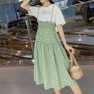 Panel Mock Two-piece Dot Midi Dress