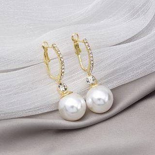 Rhinestone Faux Pearl Dangle Earring E3665 - 1 Pair - Gold - One Size