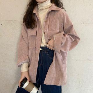 Plain Corduroy Long-sleeve Shacket