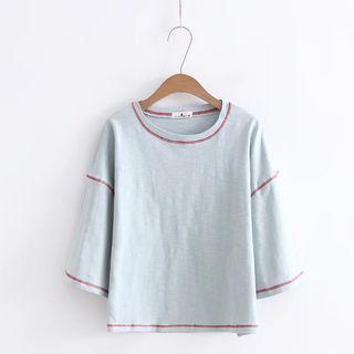 3/4-sleeve Contrast Seam T-shirt