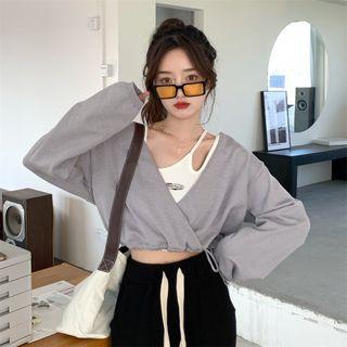 Mock Two-piece Lettering Drawstring Sweatshirt