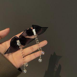 Bow Drop Earring 1 Pair - Silver Needle - Black Bow - Silver - One Size