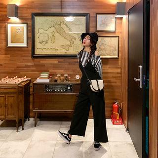 V-neck Bell-bottom Overall Pants