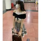 Lace Trim Camisole Top / Short-sleeve Crop Top / Gingham Mini A-line Skirt