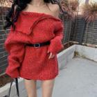 Off-shoulder Plain Sweater 3234 - Sweater - Red - One Size