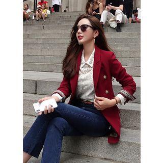 Colored Double-breasted Embroidered-cuff Blazer