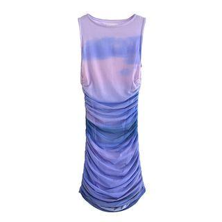 Tie-dye Print Shirred Mini Tank Dress