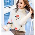 Turtleneck Patterned Long-sleeve Knit Sweater