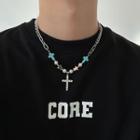 Cross Pendant Turquoise Rhinestone Stainless Steel Necklace
