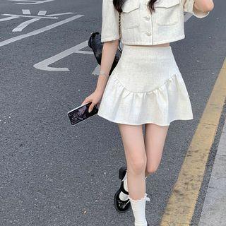 Short-sleeve Pocket Detail Cropped Jacket / Mini A-line Skirt