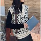 V-neck Leopard Print Knit Vest