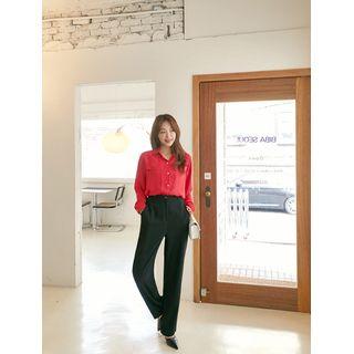 Plus Size Flap-yoke Long Blouse