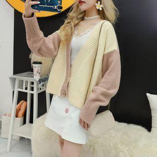 Color Block Button-up V-neck Cardigan