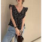 Sleeveless Floral Blouse Black - One Size