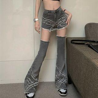 High Waist Detachable Flared Jeans