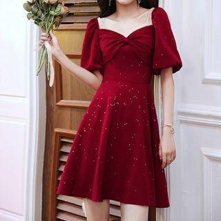 Short-sleeve Square-neck A-line Cocktail Dress