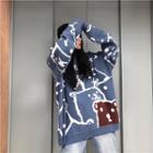 Bear Printed Sweater Blue - One Size