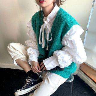 Knit Vest / Tie Neck Blouse