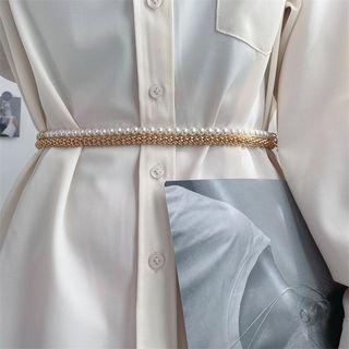 Faux Pearl Chain Strap Belt Gold - One Size