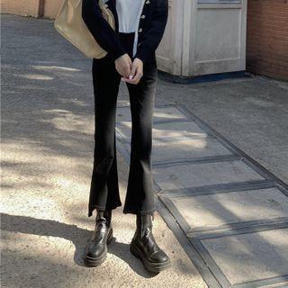 Plain High-waist Bell-bottom Jeans