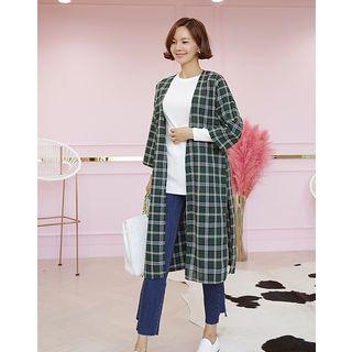 3/4-sleeve Plaid Cardigan