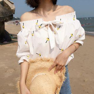 Flower Embroidered Off-shoulder Blouse