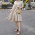 Bell-sleeve Frilled-hem Shift Dress