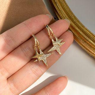Rhinestone Star Drop Earring 1 Pair - Earring - Silver Pin - Star - Gold - One Size