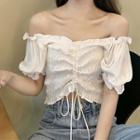 Off-shoulder Drawstring Cropped Blouse White - One Size