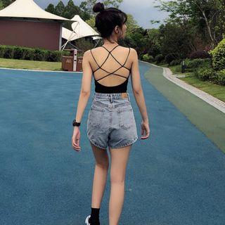 Cross Strap Padded Camisole Top Black - One Size