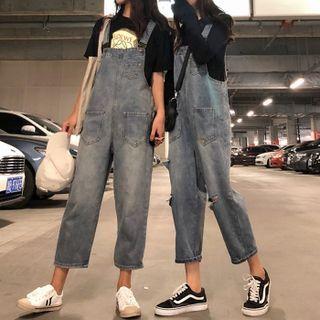 Washed Capri Denim Dungarees