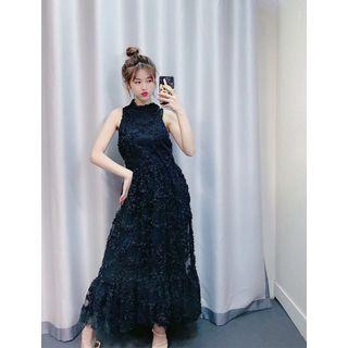 Frilled Trim Sleeveless Midi A-line Dress
