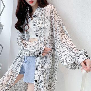 Long-sleeve Lettering Print Long Shirt