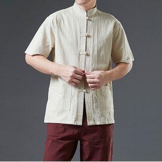 Plain Frog-button Short Sleeve Top